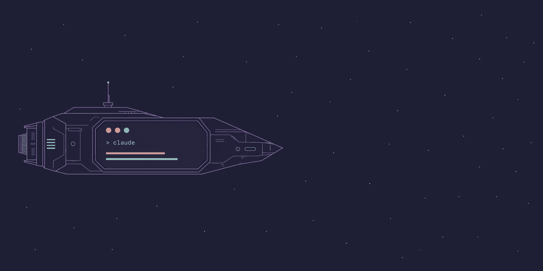 Heart of Gold spaceship with a Claude Code terminal as its viewport